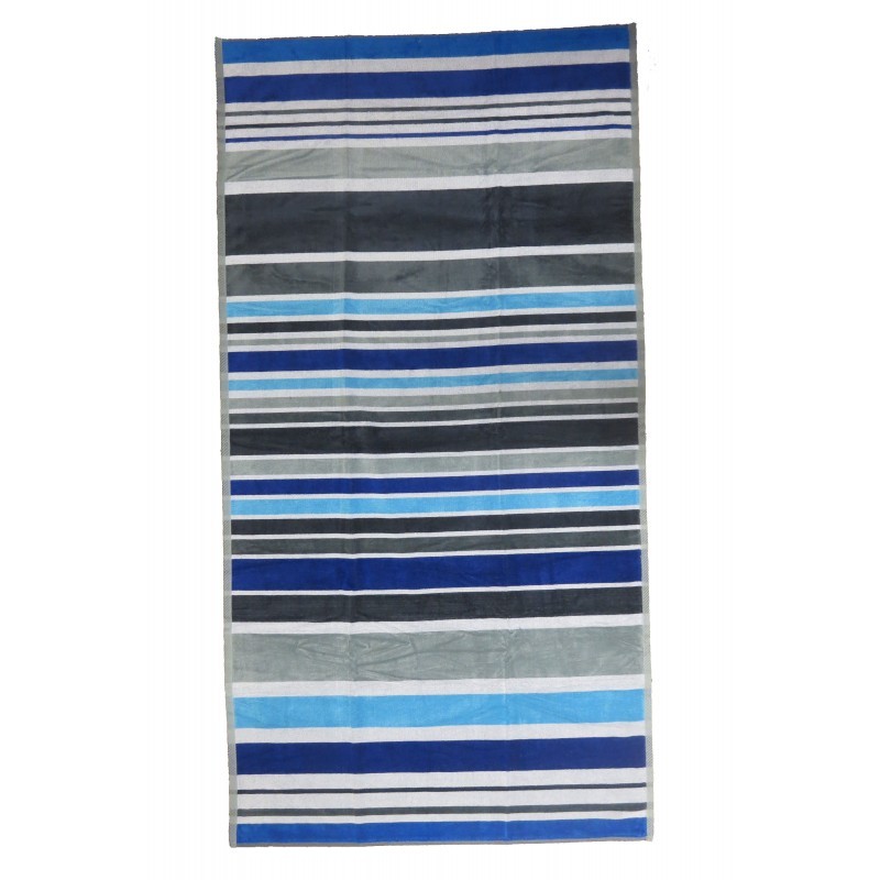 Serviette de plage rayée bleue et grise Serviette de plage rayée bleue et grise