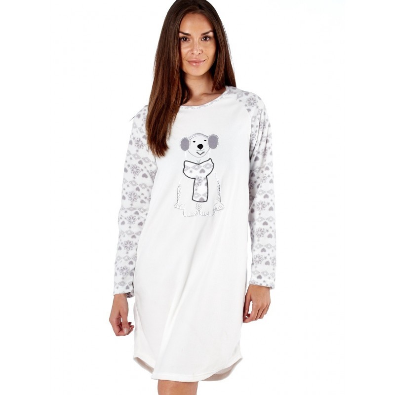 Chemise de nuit polaire blanche et grise Chemise de nuit polaire blanche et grise