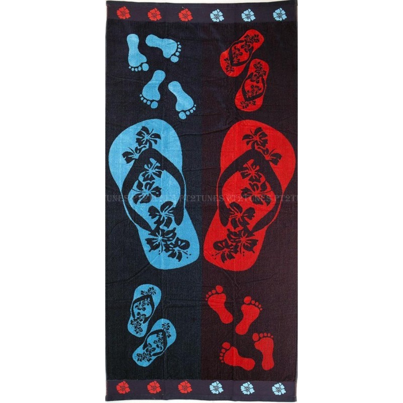 Serviette de plage tongs rouge et bleu Serviette de plage tongs rouge et bleu