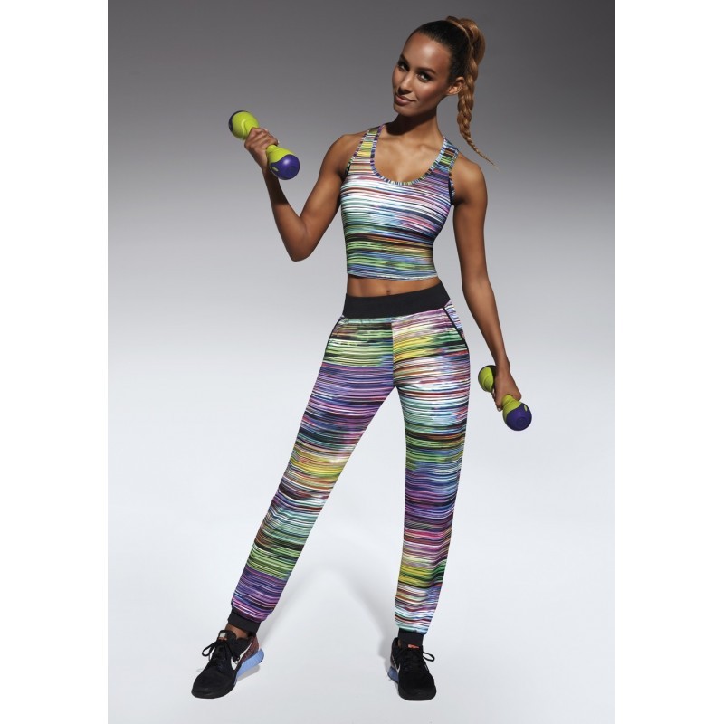 Tropical pantalon sport rayé multicolore